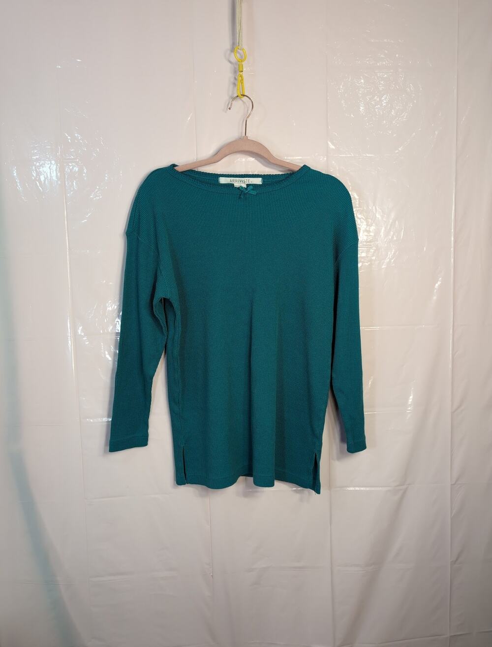 Teal Waffle Knit Long Sleeve Top S Cozy Thermal Fall Casual Arriviste